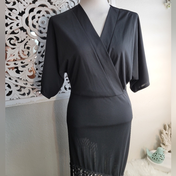 NWOT ZARA BLOGGER FAV MIDI DRESS W ASYMMETRICAL FRINGE & KIMONO SLEEVES Sz: S - Picture 9 of 16